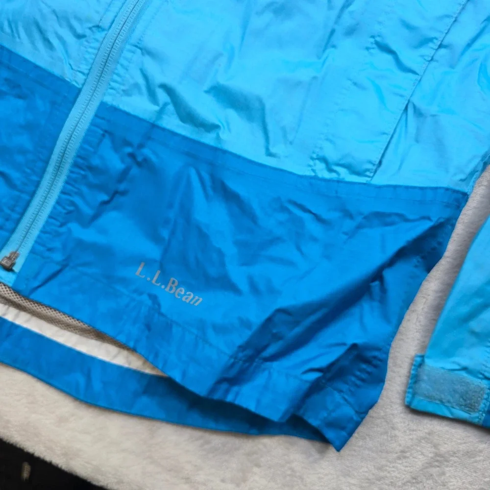 L.L.Bean Rain Jacket Kids Medium 10-12 Blue Lightweight Hooded Zip‎ Up